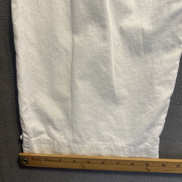 Hot Cotton Linen Pants Pull On Wide Leg Cropped Women Size L White Beach Coastal - Picture 8 of 8
